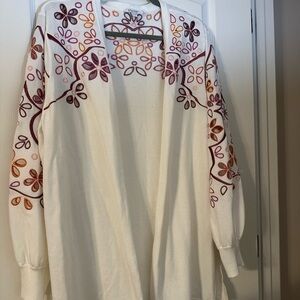Chico's Cream Cardigan with Colorful Embroidery